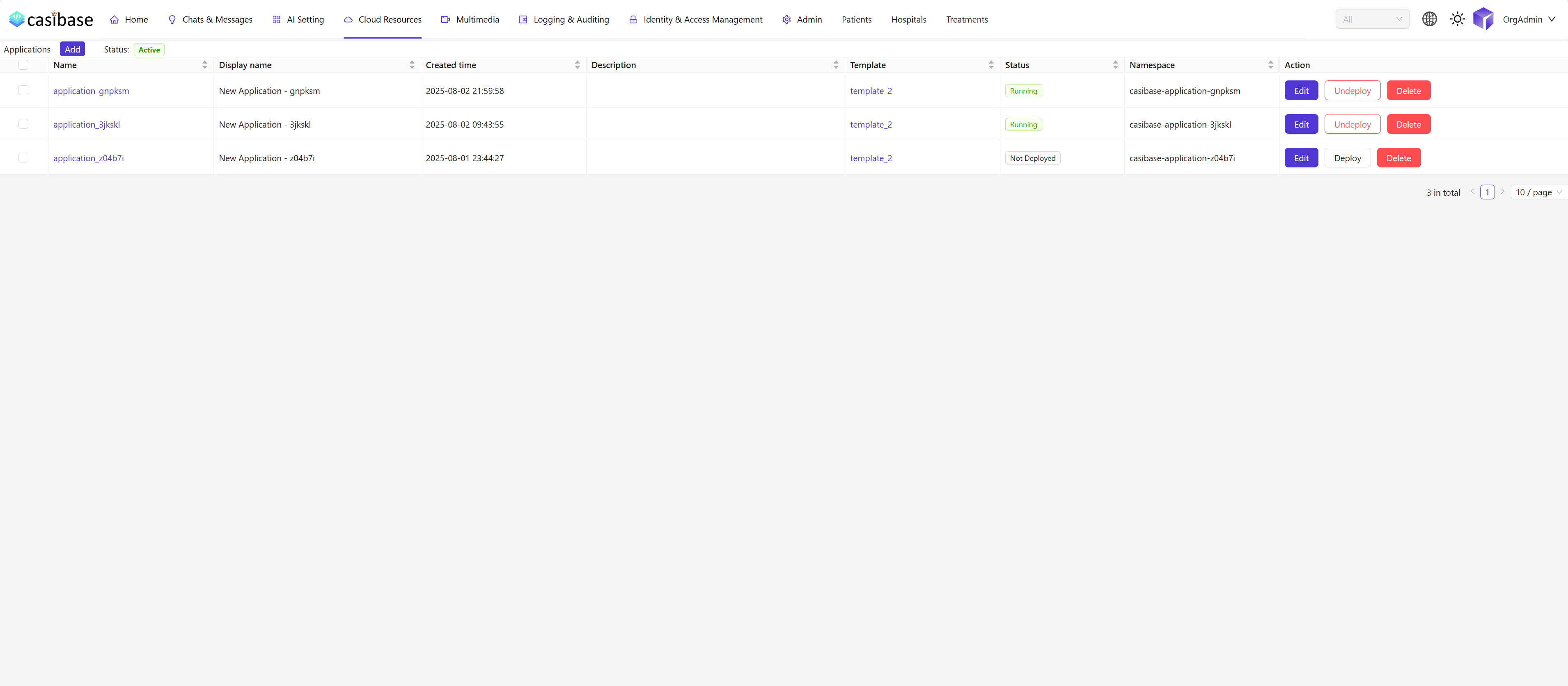 Application List and Actions