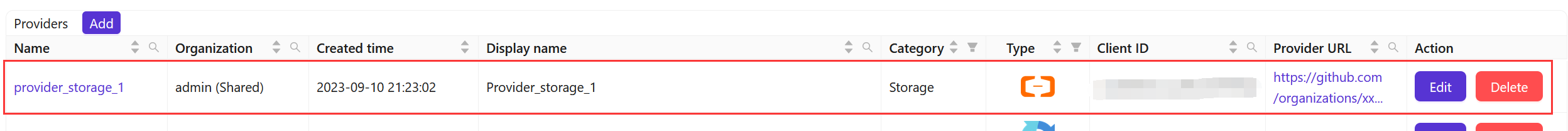 Casdoor-Anbieter-Ansicht