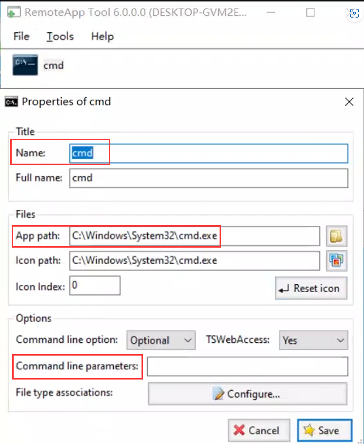 configuración de aplicación remota