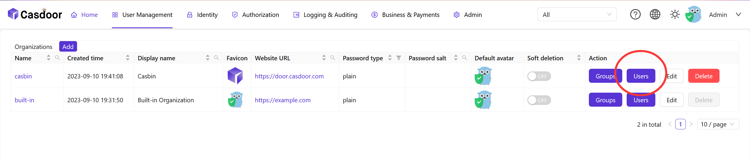 Casdoor-홈-사용자